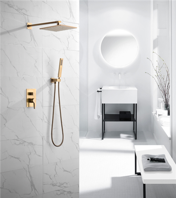 Marseille Brushed Gold Wall Mount Rainfall Shower Head Combo Set